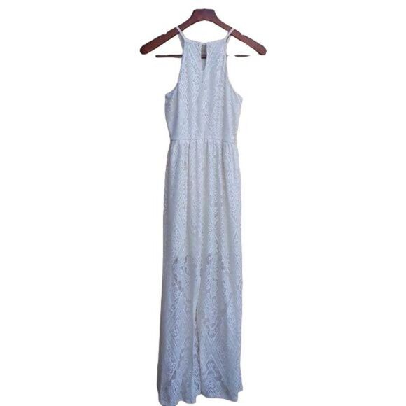 As U Wish Dress Boho Peasant Lace Mini Lined Maxi Racerback Cream Sz S - Picture 6 of 9